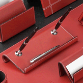 Red Leather Double Pen Tray